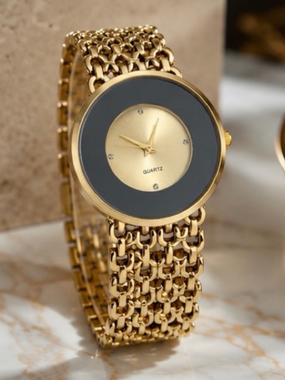 Boutique Black Dial Gold Watch